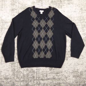Dockers Sweater Mens Extra Large Black Argyle V-Neck  Preppy Soft Lightweight